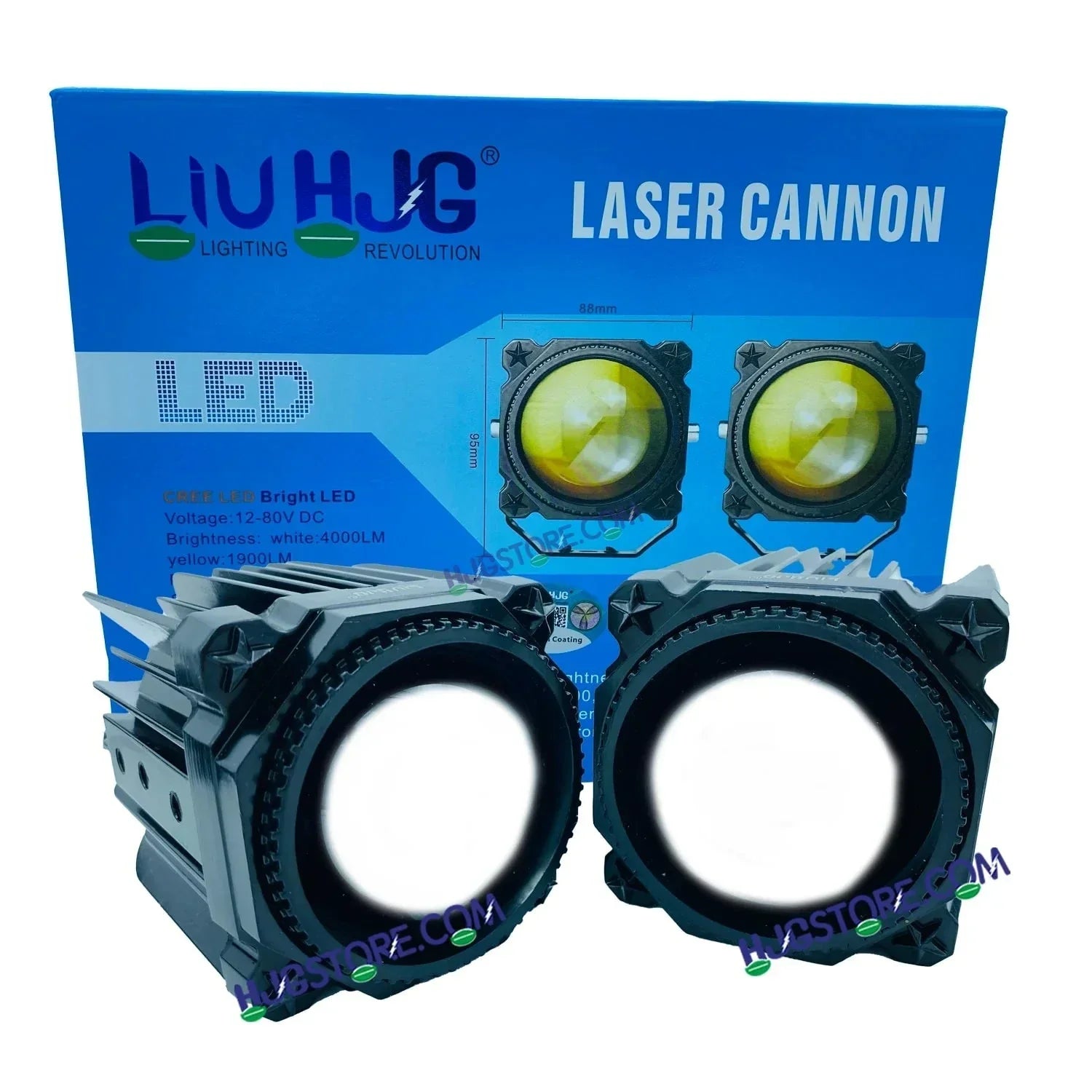 HJG Laser Cannon Foglight 500 Meters Laser Focus Projector Fog Projector Lens with 300 Meters Low Beam 500 Meters High Beam 80W Foglight Ultra Wide Dual Intensity LED Fog Lights White/Yellow Universal For All Cars & Bikes LIU HJG Laser Cannon Foglight 2pc - Biker.Store - www.biker.store