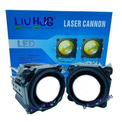 HJG Laser Cannon Foglight 500 Meters Laser Focus Projector Fog Projector Lens with 300 Meters Low Beam 500 Meters High Beam 80W Foglight Ultra Wide Dual Intensity LED Fog Lights White/Yellow Universal For All Cars & Bikes LIU HJG Laser Cannon Foglight 2pc - Biker.Store - www.biker.store