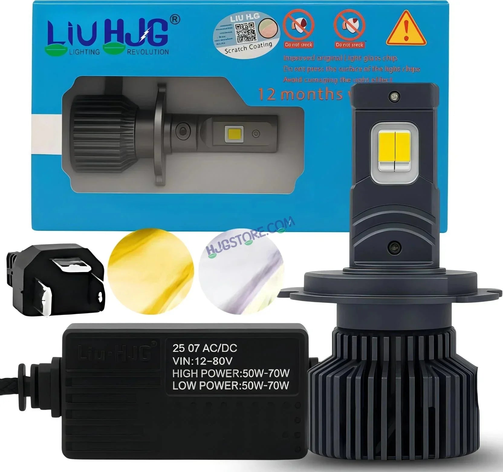HJG M2 Mini 70W White/Yellow H4 Dual Beam New Model LED Bulb AC/DC Headlight LED Bulb White/Yellow Hi/Lo 70W H4 LED for Bike Car Light H4 LED with Fan Conversion Kit Hi/Lo Beam Headlight 12V/24V for Bike/Car, Set of 1, 7000 LM 70W, White/Yellow Hi/Lo - Biker.Store - www.biker.store