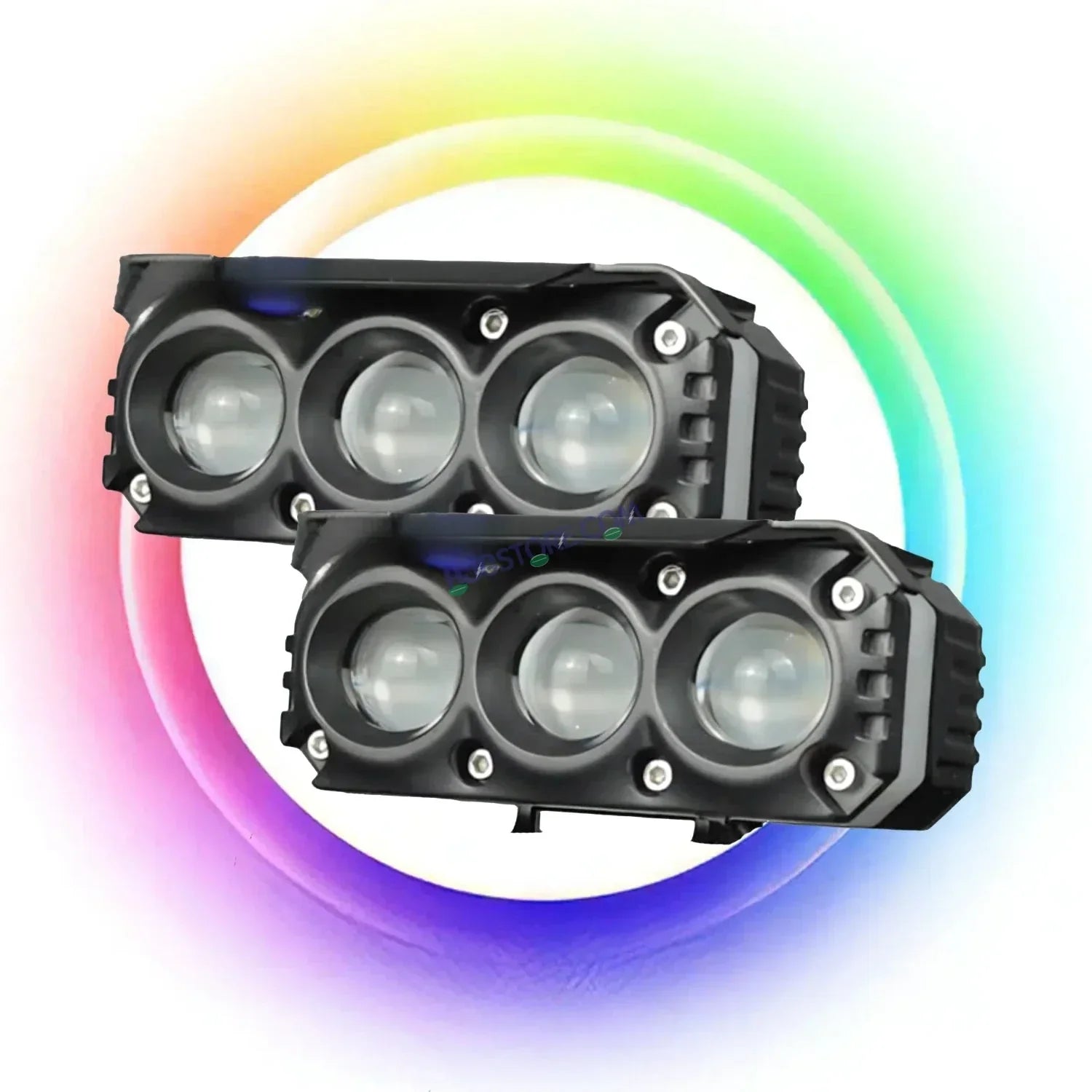HJG M Series RGB DRL 3 Lens Projector Lens 2pc Foglight RGB DRL Modes 3 Lens LED Projector Fog Lens 50W with RGB DRL Foglight Ultra Wide Dual Intensity LED Fog Lights White/Yellow/RGB DRL Projector (50W) Universal For All Cars & Bikes LIU HJG RGB Foglight - Biker.Store - www.biker.store