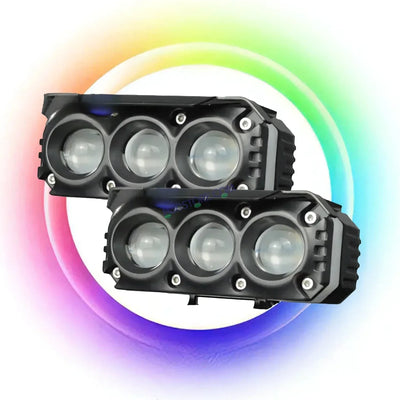 HJG M Series RGB DRL 3 Lens Projector Lens 2pc Foglight RGB DRL Modes 3 Lens LED Projector Fog Lens 50W with RGB DRL Foglight Ultra Wide Dual Intensity LED Fog Lights White/Yellow/RGB DRL Projector (50W) Universal For All Cars & Bikes LIU HJG RGB Foglight - Biker.Store - www.biker.store