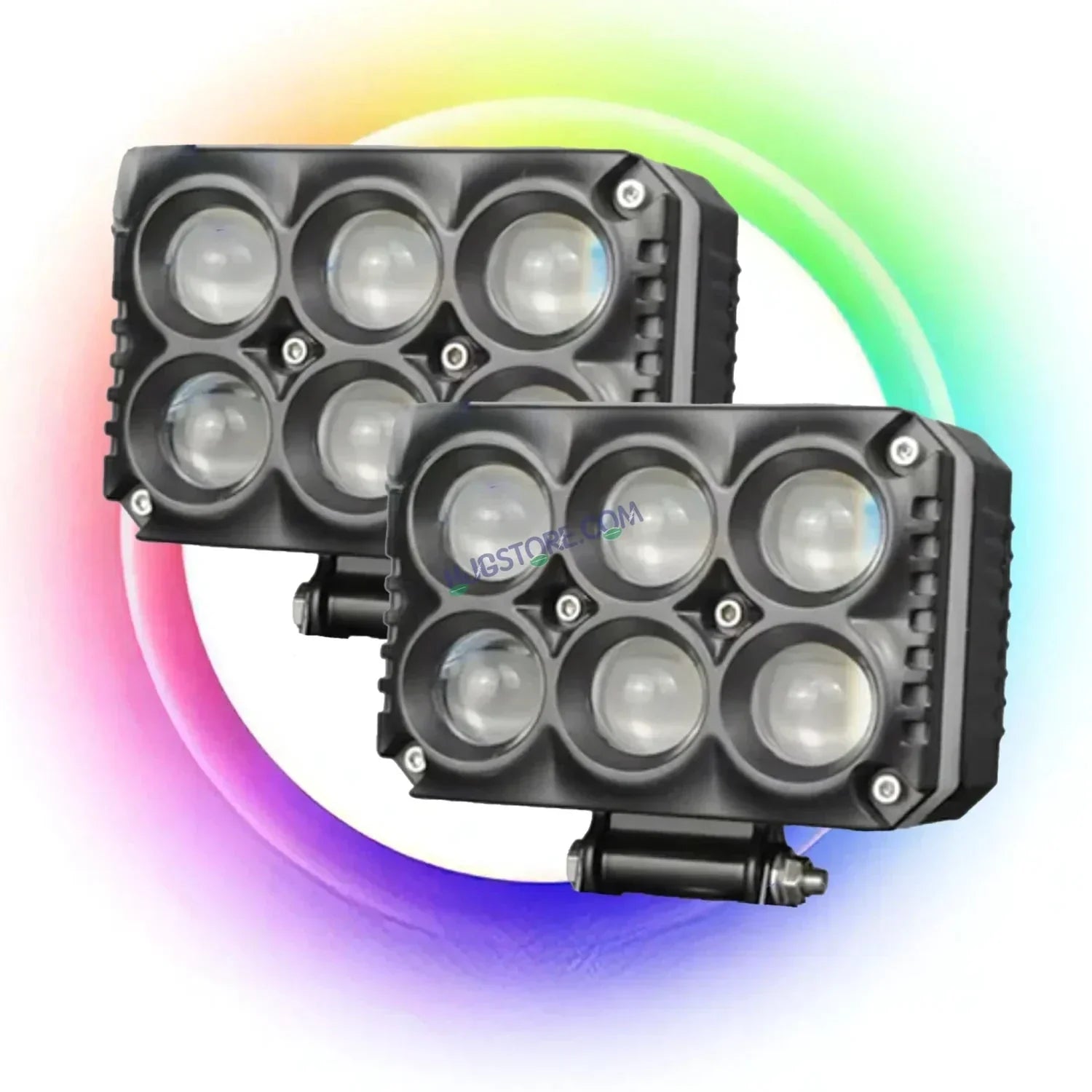 HJG M Series RGB DRL 6x6 Projector Lens 2pc Foglight with RGB DRL Modes 6x6 LED Projector Fog Lens 60W with RGB DRL Foglight Ultra Wide Dual Intensity LED Fog Lights White/Yellow/RGB DRL Projector (60W) Universal For All Cars & Bikes LIU HJG RGB Fog Light - Biker.Store - www.biker.store