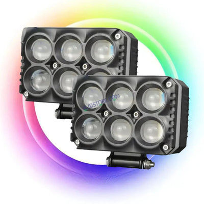 HJG M Series RGB DRL 6x6 Projector Lens 2pc Foglight with RGB DRL Modes 6x6 LED Projector Fog Lens 60W with RGB DRL Foglight Ultra Wide Dual Intensity LED Fog Lights White/Yellow/RGB DRL Projector (60W) Universal For All Cars & Bikes LIU HJG RGB Fog Light - Biker.Store - www.biker.store