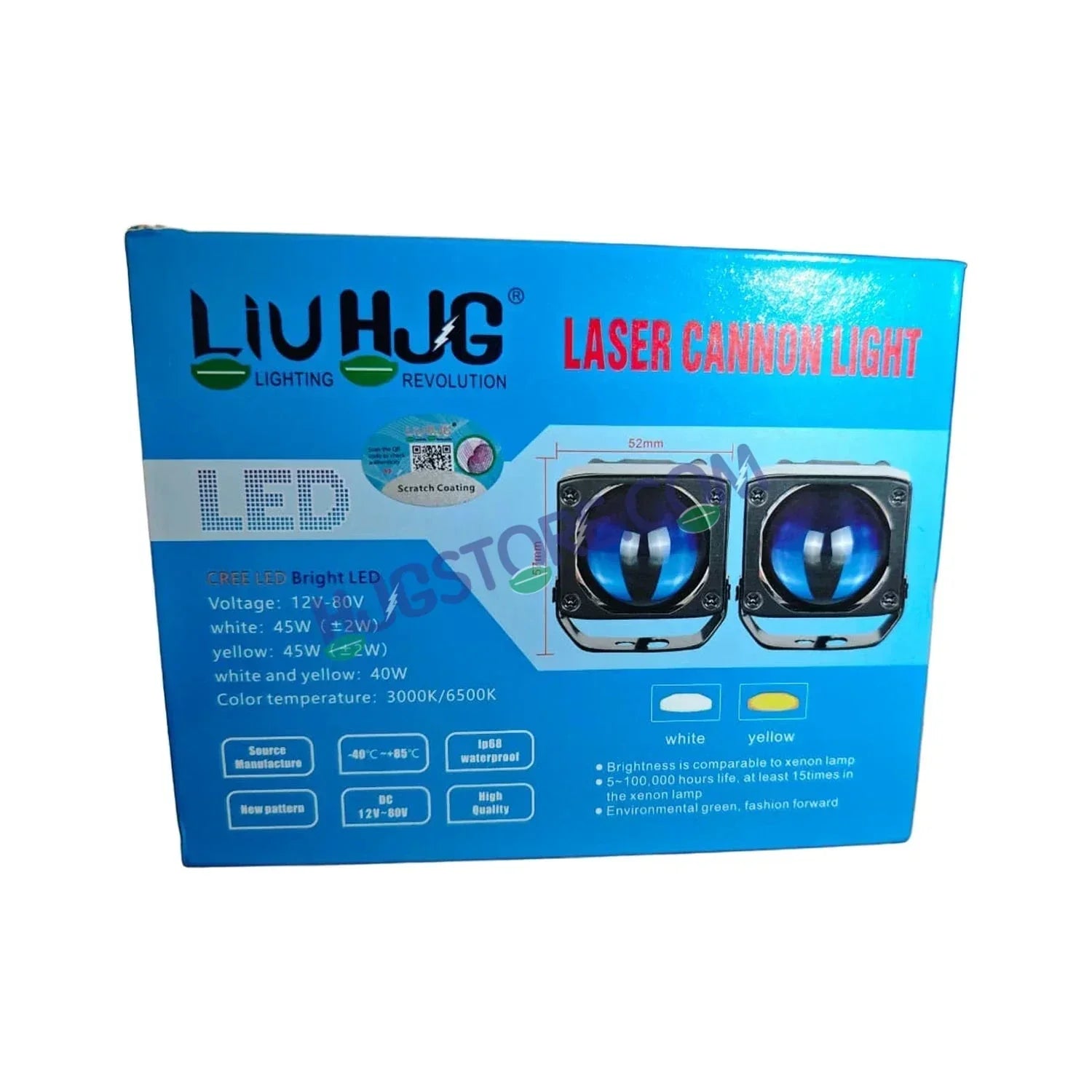 HJG Mini Laser Cannon Foglight 300 Meters Laser Focus Projector Fog Projector Lens with 300 Meters Projection Distance 80W Foglight Ultra Wide Dual Intensity LED Fog Lights White/Yellow Universal For All Cars & Bikes LIU HJG Mini Laser Cannon Foglight 2pc - Biker.Store - www.biker.store