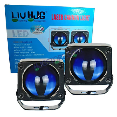 HJG Mini Laser Cannon Foglight 300 Meters Laser Focus Projector Fog Projector Lens with 300 Meters Projection Distance 80W Foglight Ultra Wide Dual Intensity LED Fog Lights White/Yellow Universal For All Cars & Bikes LIU HJG Mini Laser Cannon Foglight 2pc - Biker.Store - www.biker.store