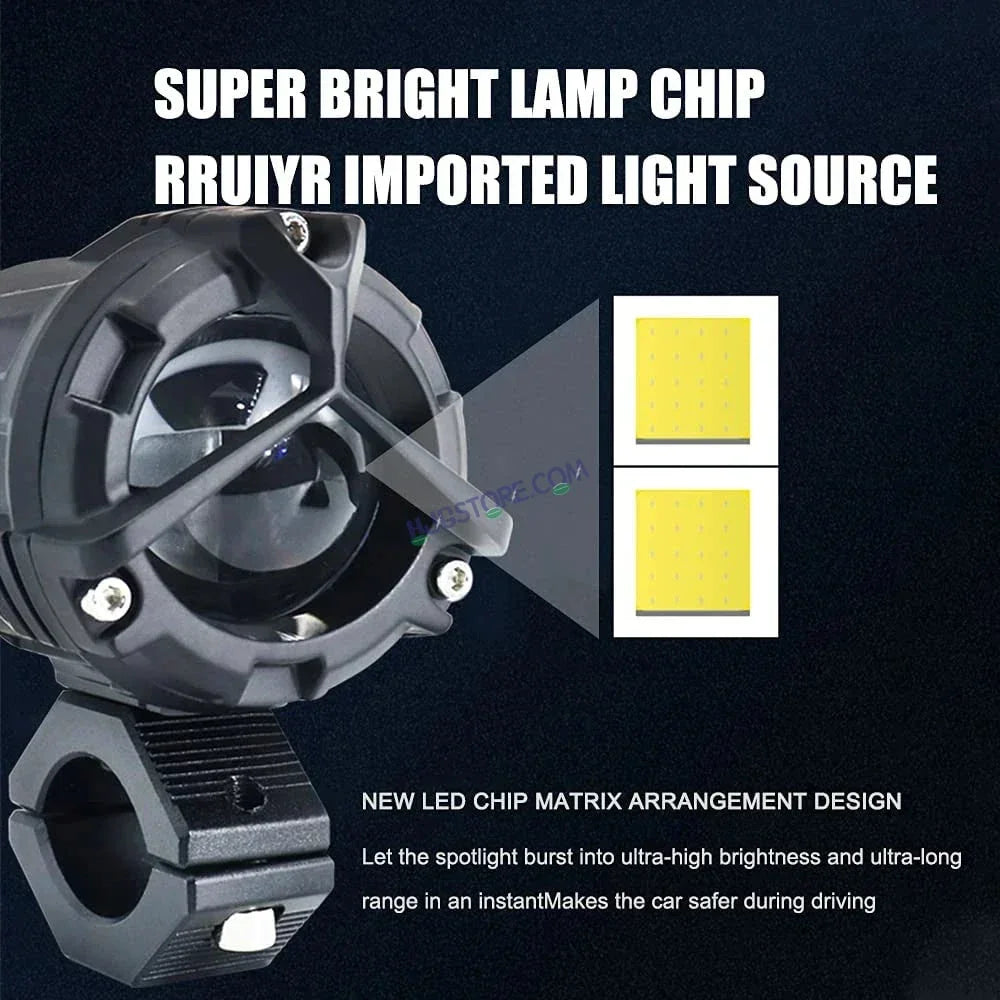 HJG Mini Mercedes Y Lens with Cooling Fan with Wiring Harness Kit 80W Foglight Ultra Wide Dual Intensity LED Driving Fog Lights White (2*40W = 80W Total) Universal For All Cars & Bikes LIU HJG Mini Mercedes Y Lens 80W with Cooling Fan and Wiring Kit - Biker.Store - www.biker.store