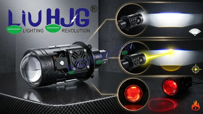 HJG N18 Laser Focus Projector Bulb 50W H4 Socket | White Low Beam & White with Yellow Hyper Focus Laser High Beam | Red Devil DRL Mode | Built-in Cooling Fan | Universal Headlight for Bikes and Cars LIU HJG N18 Laser Hyper Focus H4 Bulb - Biker.Store - www.biker.store
