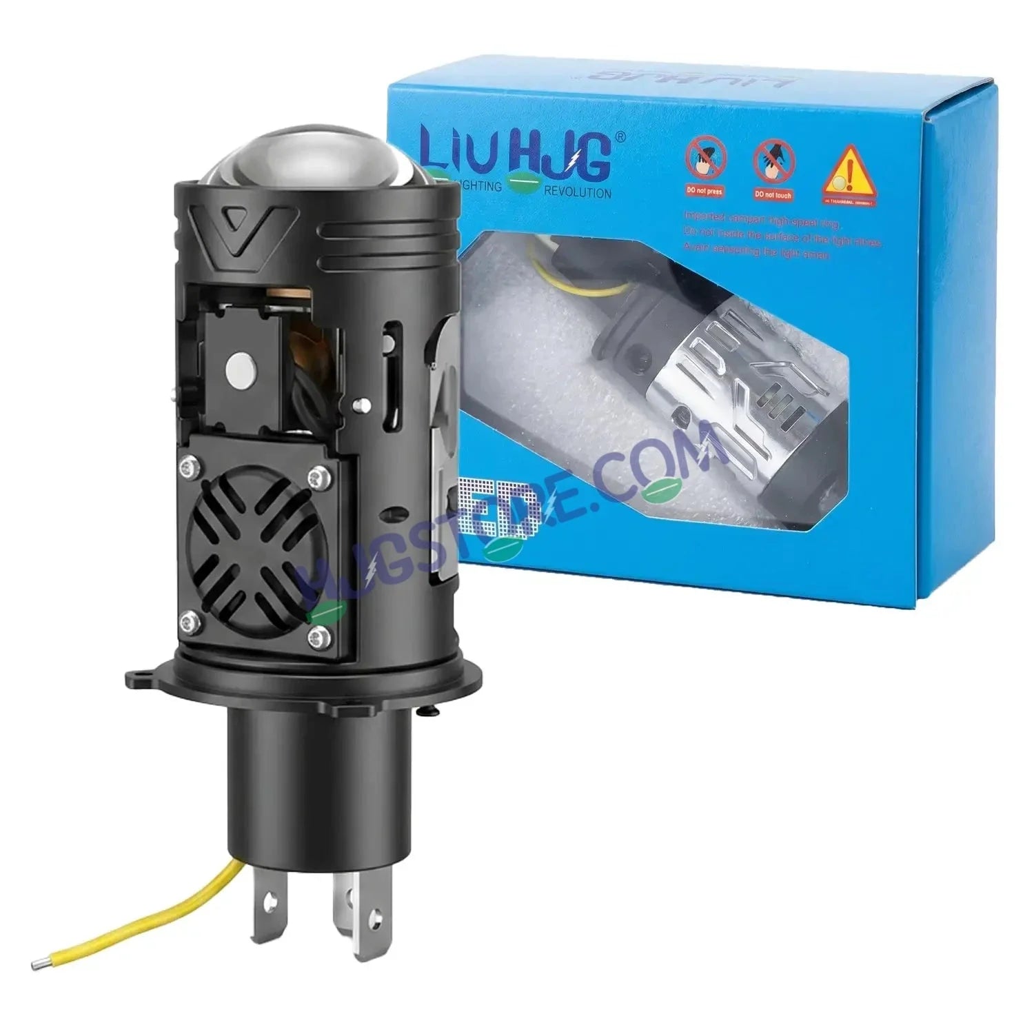 HJG N18 Laser Focus Projector Bulb 50W H4 Socket | White Low Beam & White with Yellow Hyper Focus Laser High Beam | Red Devil DRL Mode | Built-in Cooling Fan | Universal Headlight for Bikes and Cars LIU HJG N18 Laser Hyper Focus H4 Bulb - Biker.Store - www.biker.store