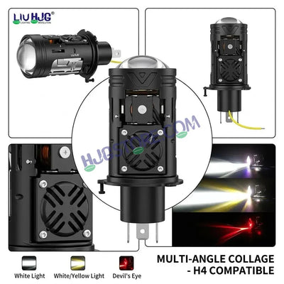 HJG N18 Laser Focus Projector Bulb 50W H4 Socket | White Low Beam & White with Yellow Hyper Focus Laser High Beam | Red Devil DRL Mode | Built-in Cooling Fan | Universal Headlight for Bikes and Cars LIU HJG N18 Laser Hyper Focus H4 Bulb - Biker.Store - www.biker.store