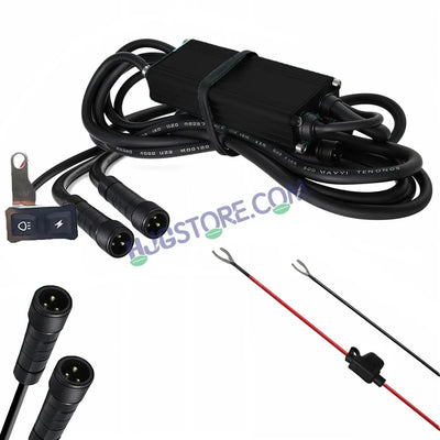 HJG Wiring Harness Kit 3 Wire Updated with Braided Wire, Included Couplers and Canbus - Foglight Wiring Harness Kit (2 Colour, 3 Wire with Flashing Mode, Genuine HJG) 3 Wire Wiring Harness Kit, Braided Wire, Coupler Fitting - Biker.Store - www.biker.store