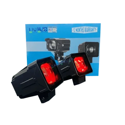 HJG Original 200W Camera Lens Fog LED Square Laser HJG Fog Light with Red Devil Lens 200W Red/White (Low and High Beam) MEGA DRIVE Fog Light For Bike/Car/Thar/Jeep/SUV/Universal ( Cool White ) - Pack of 2 - Biker.Store - www.biker.store