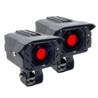 HJG Red Devil Projector Original 200W Projector Lens Fog LED Laser Projector HJG Fog Light with Red Devil Lens 200W Red/White (Low and High Beam) MEGA DRIVE Fog Light For Bike/Car/Thar/Jeep/SUV/Universal ( Cool White with Red Devil DRL ) - Pack of 2 - Biker.Store - www.biker.store