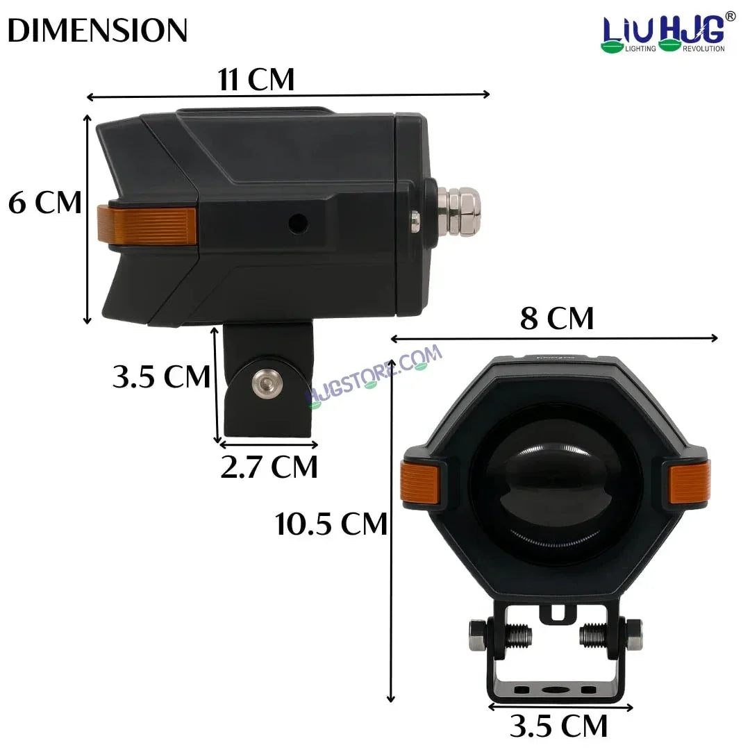 HJG NightBreaker Spaceship P97 Dual Projector Lens Foglight 100W Dual Lens Projector Lens Fog Light 100W Foglight Ultra Wide Dual Intensity LED Fog Lights White/Yellow Universal For All Cars & Bikes with Hazard Indicator LIU HJG P97 Foglight Red Amber DRL - Biker.Store - www.biker.store