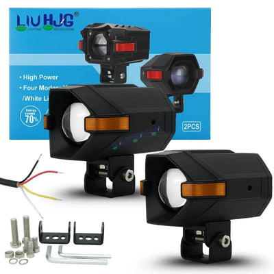 HJG NightBreaker Spaceship P97 Dual Projector Lens Foglight 100W Dual Lens Projector Lens Fog Light 100W Foglight Ultra Wide Dual Intensity LED Fog Lights White/Yellow Universal For All Cars & Bikes with Hazard Indicator LIU HJG P97 Foglight Red Amber DRL - Biker.Store - www.biker.store