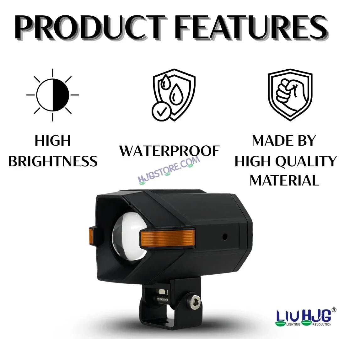 HJG NightBreaker Spaceship P97 Dual Projector Lens Foglight 100W Dual Lens Projector Lens Fog Light 100W Foglight Ultra Wide Dual Intensity LED Fog Lights White/Yellow Universal For All Cars & Bikes with Hazard Indicator LIU HJG P97 Foglight Red Amber DRL - Biker.Store - www.biker.store