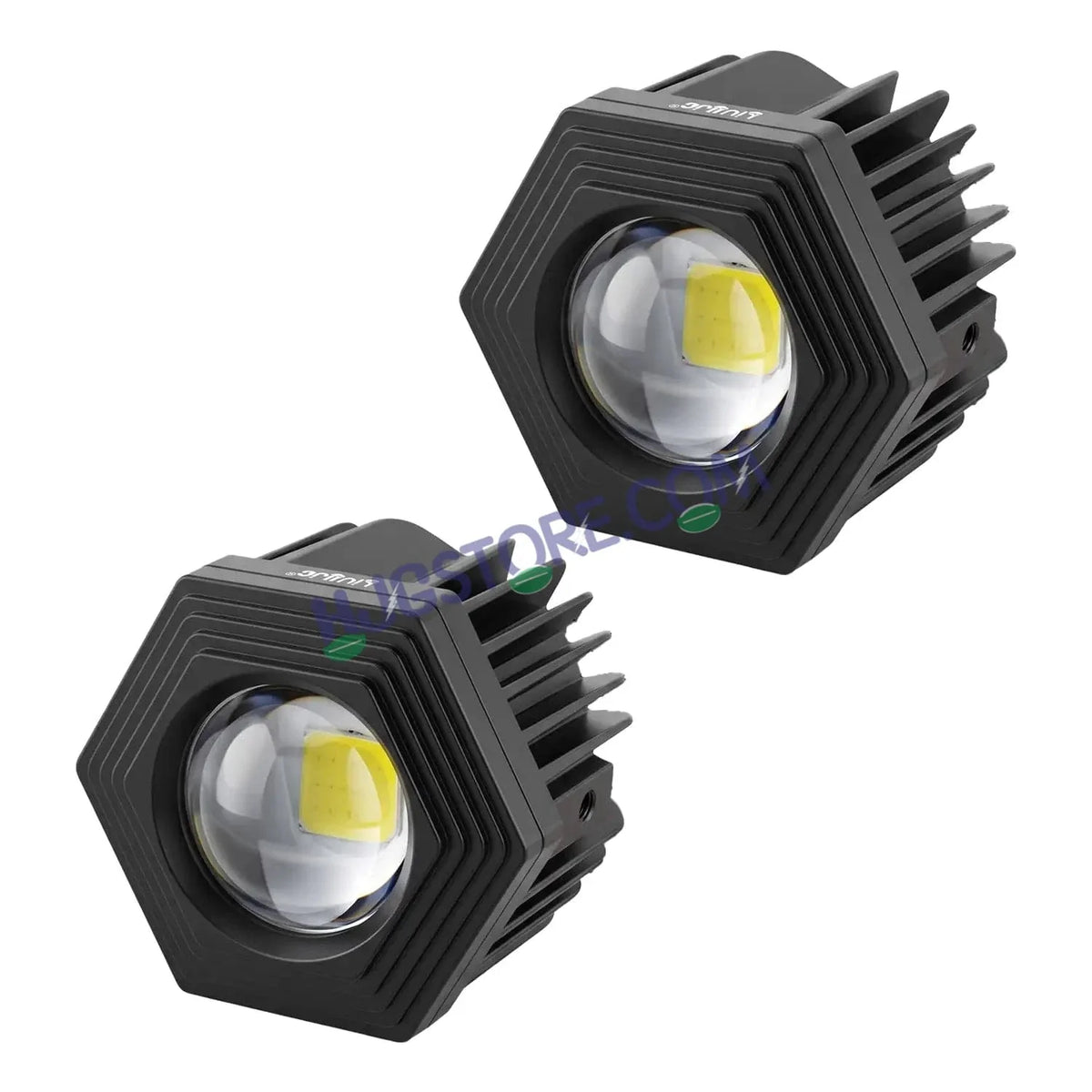 HJG Poki Foglights Mini Hexagon Projector LED Fog Lights | 40W 12,000LM Super Bright Dual Shot | Cool White & Yellow with Red DRL & Flash Mode | Universal Fit for Bike, Motorcycle, Car, Thar & Jeep (Pack of 2) - Biker.Store - www.biker.store