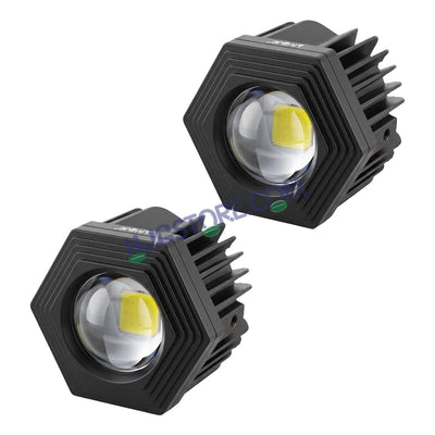 HJG Poki Foglights Mini Hexagon Projector LED Fog Lights | 40W 12,000LM Super Bright Dual Shot | Cool White & Yellow with Red DRL & Flash Mode | Universal Fit for Bike, Motorcycle, Car, Thar & Jeep (Pack of 2) - Biker.Store - www.biker.store