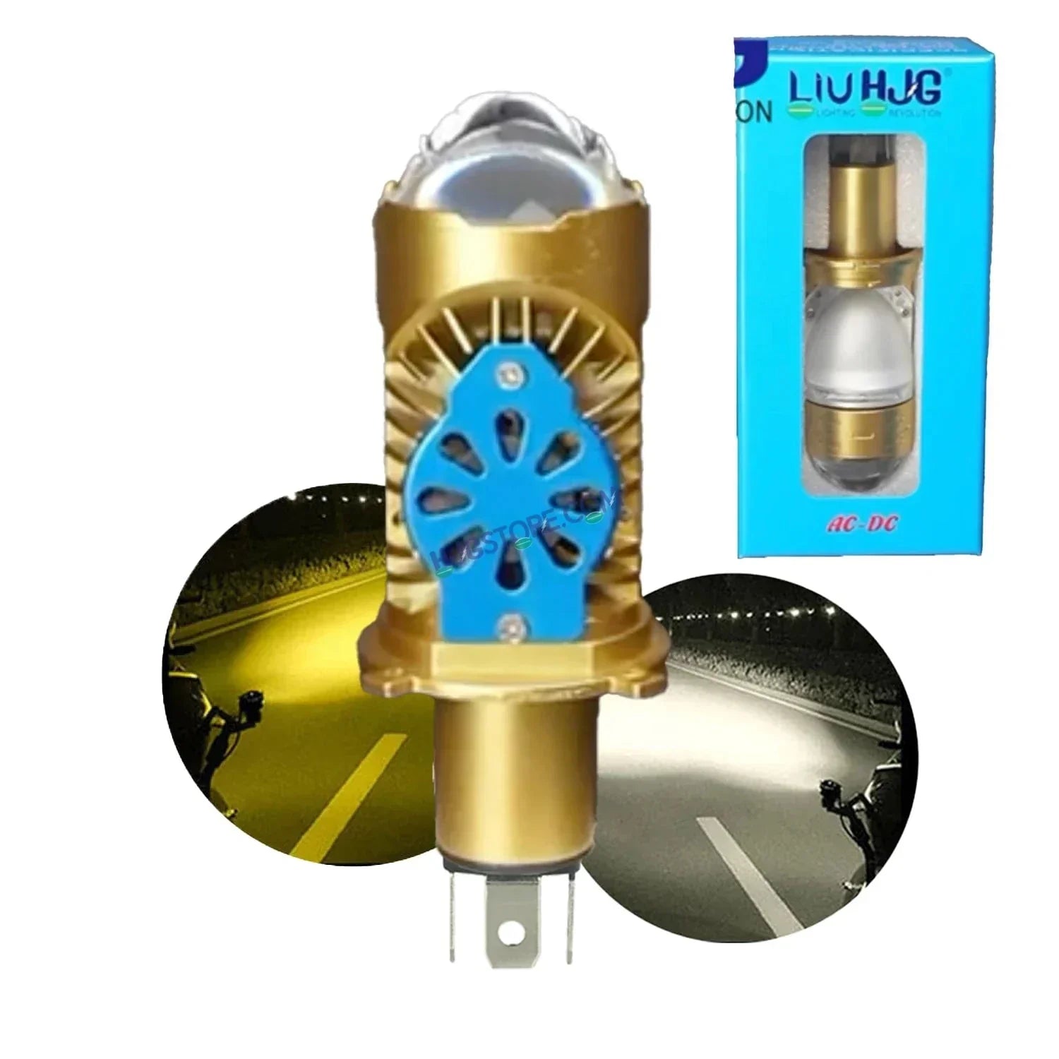 HJG RTD Lens H4 White/Yellow New Model Yellow Low White High RTD Lens Dual Projector Lens H4 LED Bulb 50W HJG Projector Light H4 LED RTD Lens with Fan Bulb 5000LM Dual Beam WY Hi/Lo Beam Headlight 12V/24V for Motorcycle/Car, Set of 1, White/Yellow Hi/Lo - Biker.Store - www.biker.store