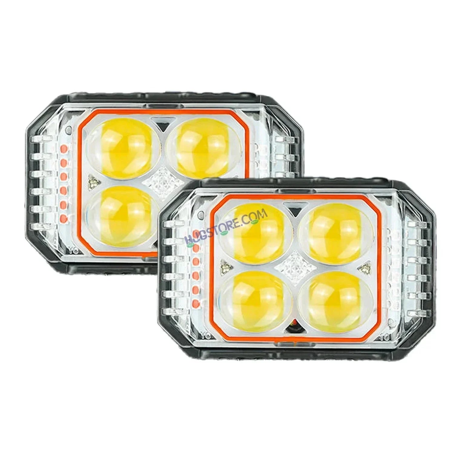 HJG New 4x4 Projector Lens 2pc Foglight with Red Blue Flash 4 LED Projector Fog Quad 4x4 Lens 80W with Red DRL Foglight Ultra Wide Dual Intensity LED Fog Lights White/Yellow/Red Blue Flash (80W) Universal For All Cars & Bikes LIU HJG Projector 4x4 Fog - Biker.Store - www.biker.store
