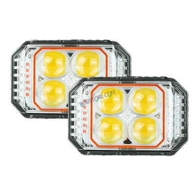 HJG New 4x4 Projector Lens 2pc Foglight with Red Blue Flash 4 LED Projector Fog Quad 4x4 Lens 80W with Red DRL Foglight Ultra Wide Dual Intensity LED Fog Lights White/Yellow/Red Blue Flash (80W) Universal For All Cars & Bikes LIU HJG Projector 4x4 Fog - Biker.Store - www.biker.store