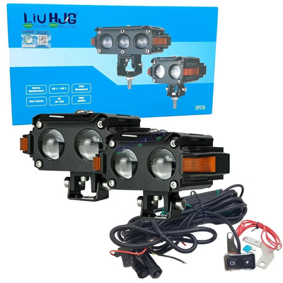 HJG Hazard 2 Lens Foglight with Wiring Kit Combo Double 2 Lens 80W with Hazard DRL Foglight Ultra Wide Dual Intensity LED Fog Lights White/Yellow (2*40W = 80W Total) Universal For All Cars & Bikes LIU HJG Hazard S60 2 Lens Projector Fog with Wiring Kit - Biker.Store - www.biker.store