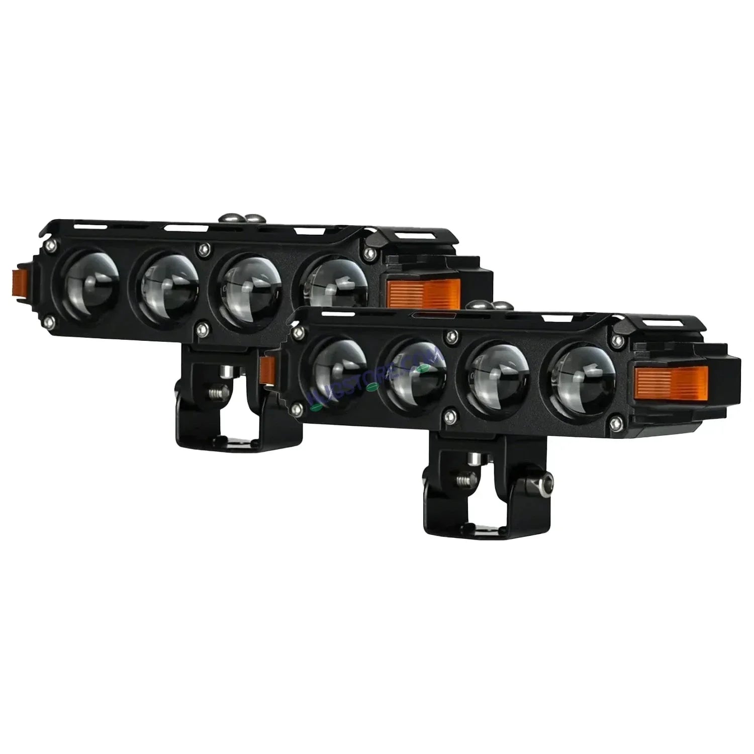 HJG Hazard Series Foglight Quad 4 Lens 160W New Model with Red Orange Hazard DRL Foglight Ultra Wide Dual Intensity LED Fog Lights White/Yellow (2*80W= 160W Total) Universal For All Cars & Bikes LIU HJG Hazard S62 4 Lens Projector Fog with Red Amber DRL - Biker.Store - www.biker.store