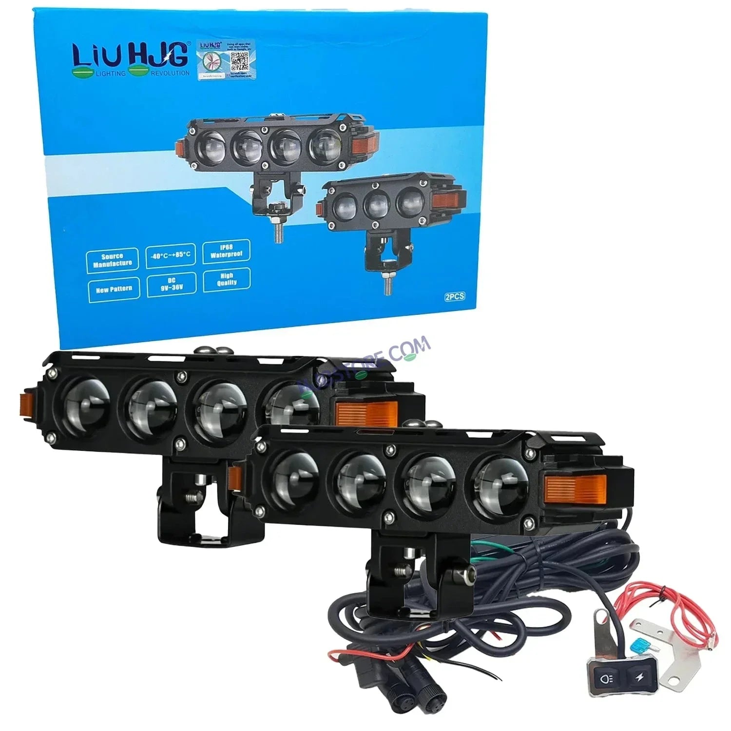 HJG Hazard 4 Lens Foglight with Wiring Kit Combo Quad 4 Lens 160W with Hazard DRL Foglight Ultra Wide Dual Intensity LED Fog Lights White/Yellow (2*80W = 160W Total) Universal For All Cars & Bikes LIU HJG Hazard S62 4 Lens Projector Fog with Wiring Kit - Biker.Store - www.biker.store