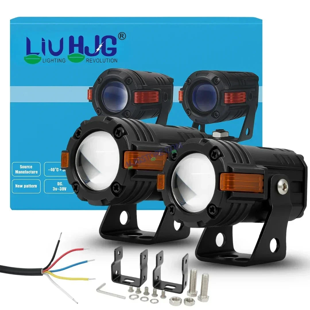 HJG S-82 Foglight Projector Lens Foglight 80W with Hazard Indicator Projector Lens Fog Light 80W Foglight Ultra Wide Dual Intensity LED Fog Lights White/Yellow Universal For All Cars & Bikes with Hazard Indicator LIU HJG S-82 Foglight with Red Amber DRL - Biker.Store - www.biker.store