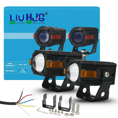 HJG S-83 Foglight Projector Lens Foglight 80W with Hazard Indicator Projector Lens Fog Light 80W Foglight Ultra Wide Dual Intensity LED Fog Lights White/Yellow Universal For All Cars & Bikes with Hazard Indicator LIU HJG S-83 Foglight with Red Amber DRL - Biker.Store - www.biker.store
