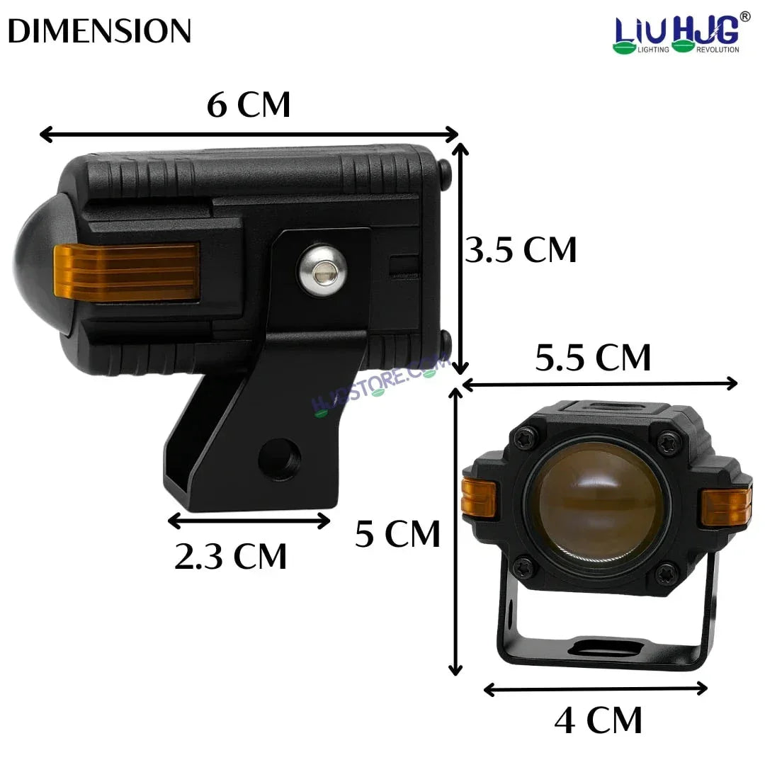 HJG S-83 Foglight Projector Lens Foglight 80W with Hazard Indicator Projector Lens Fog Light 80W Foglight Ultra Wide Dual Intensity LED Fog Lights White/Yellow Universal For All Cars & Bikes with Hazard Indicator LIU HJG S-83 Foglight with Red Amber DRL - Biker.Store - www.biker.store
