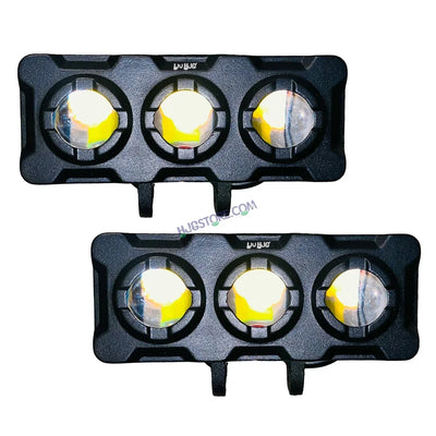 HJG New Model 3 LED Tri Shot 120W Fog Light For Bike/Car/Thar/Jeep ( Cool White and Yellow, 60W each * 2 = 120W Total ) - Pack of 2 - Biker.Store - www.biker.store