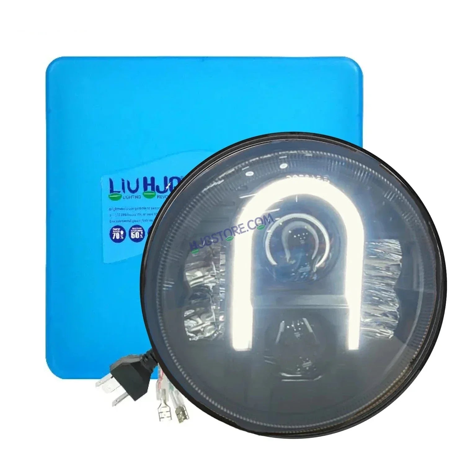 HJG U Shape Genuine U Shape New Model U Ring 7 Inch LED Headlight with Spotless and Bright DRL Fits in Royal Enfield (All Model) And Mahindra Thar (12V-80V DC 75W-110W) - Biker.Store - www.biker.store