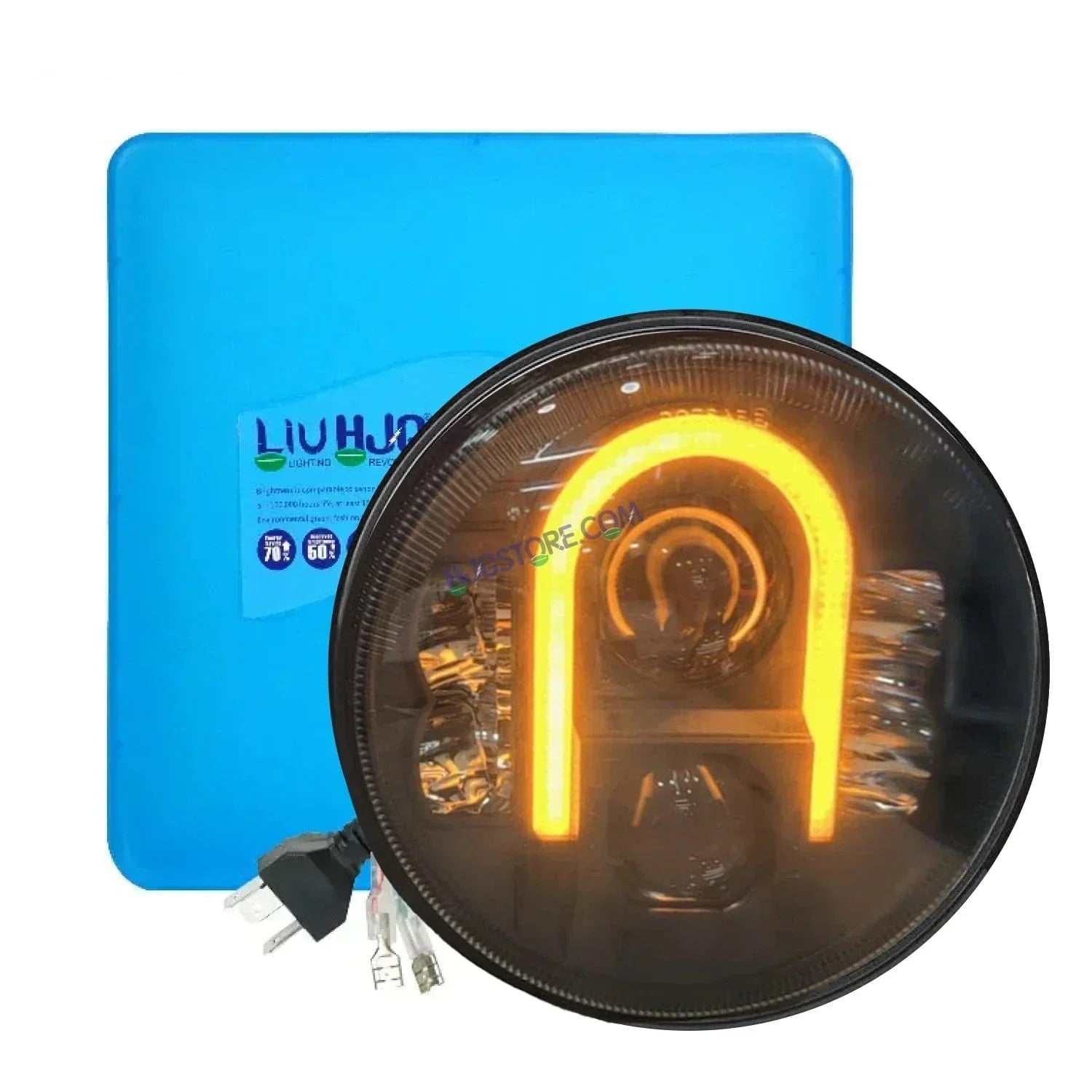HJG U Shape Genuine U Shape New Model U Ring 7 Inch LED Headlight with Spotless and Bright DRL Fits in Royal Enfield (All Model) And Mahindra Thar (12V-80V DC 75W-110W) - Biker.Store - www.biker.store