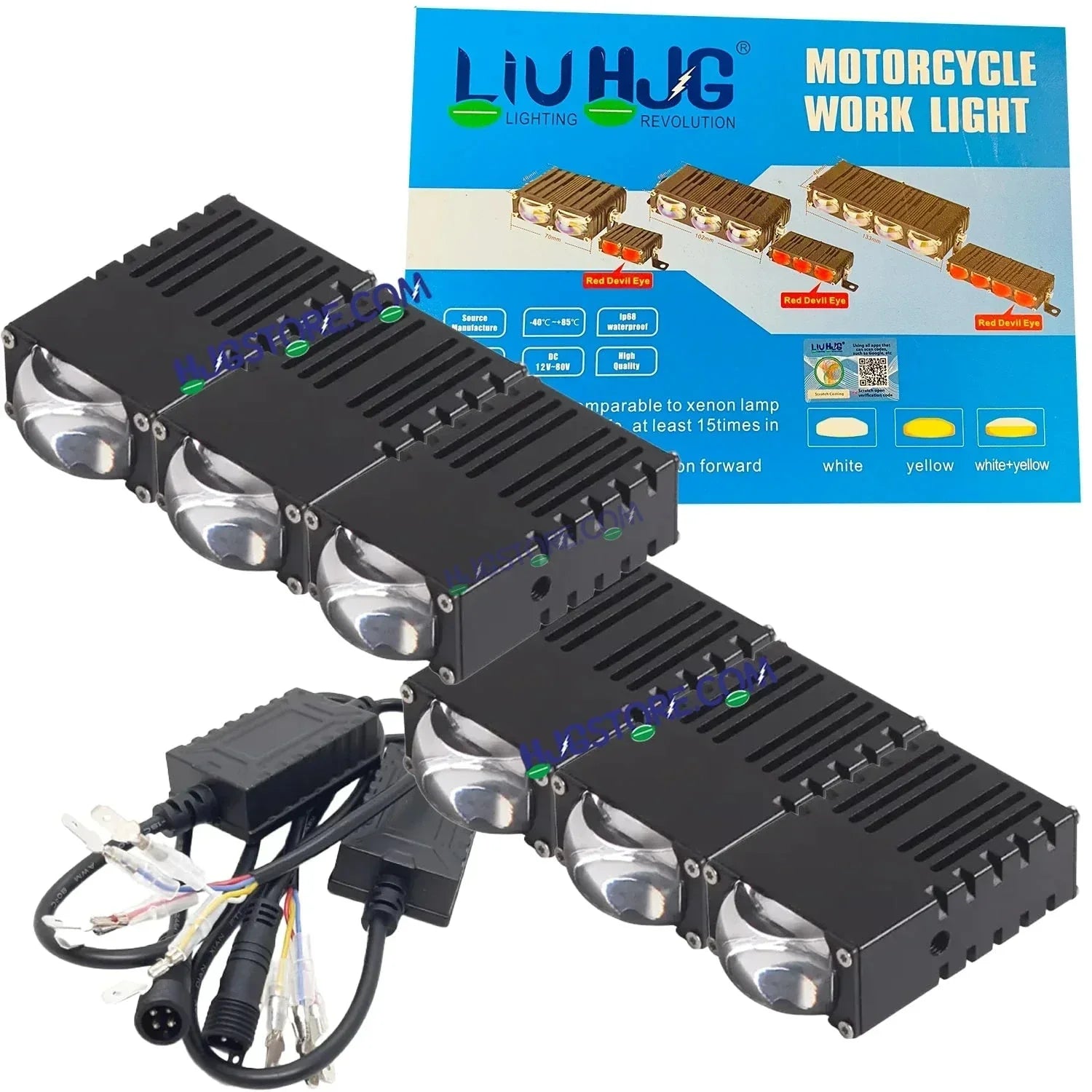 HJG Original Waymaker 3 LED New Model Slim Drive Dual Colour Fog Light Mini Drive Light Version 4 With Red Devil Eye And Wiring With Canbus For All Cars and Motorcycles (2Pcs) HJG Waymaker Foglight HJG New Model 3 LED with Canbus Wiring - Biker.Store - www.biker.store