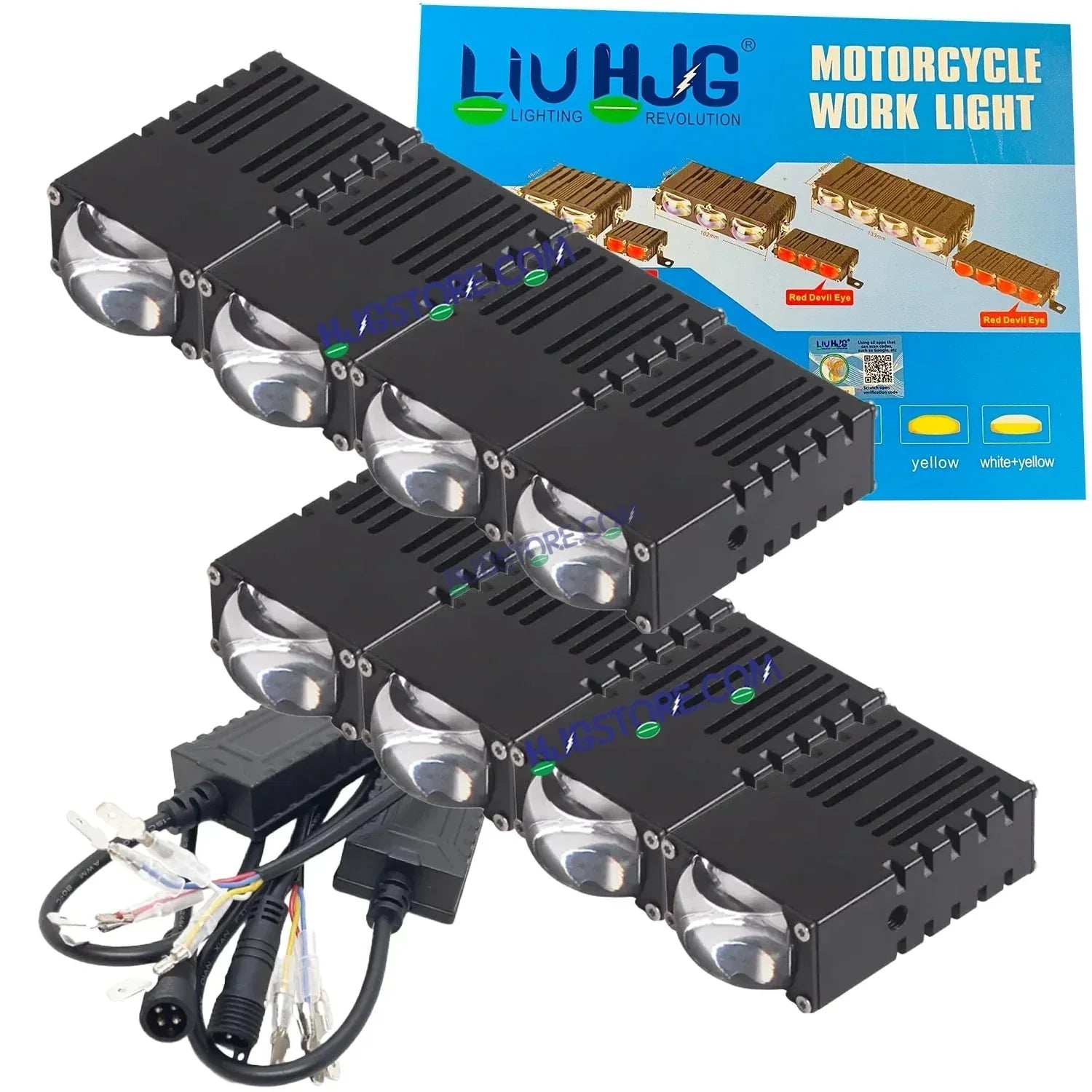 HJG Original Waymaker 4 LED New Model Slim Drive Dual Colour Fog Light Mini Drive Light Version 4 With Red Devil Eye And Wiring With Canbus For All Cars and Motorcycles (2Pcs) HJG Waymaker Foglight HJG New Model 4 LED with Canbus Wiring - Biker.Store - www.biker.store
