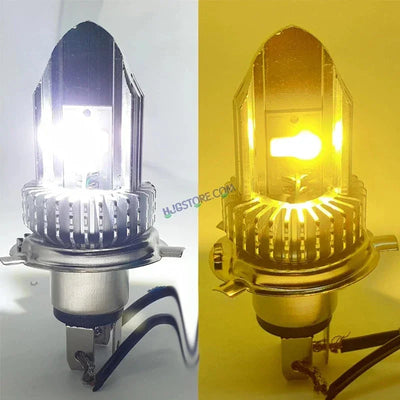 HJG H4 Leaf New Model White Yellow Leaf LED Headlight Bulb H4 For All Motorcycles (Low and High Beam Bulbs (White/Yellow) White Yellow 30W) - Type H4 - Biker.Store - www.biker.store