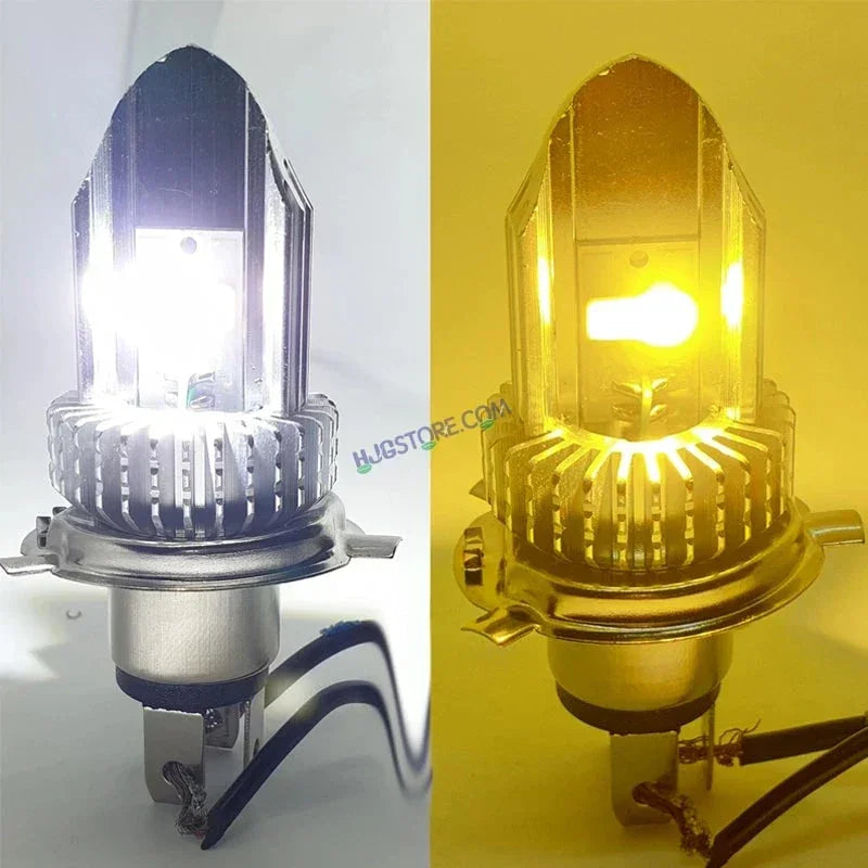 HJG H4 Leaf New Model White Yellow Leaf LED Headlight Bulb H4 For All Motorcycles (Low and High Beam Bulbs (White/Yellow) White Yellow 30W) - Type H4 - Biker.Store - www.biker.store