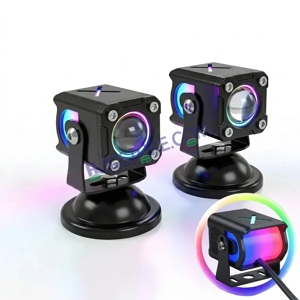 HJG X Drive Mini RGB Foglights with RGB Backlit DRL 40W Fog Light 4000LM Dual Color (3000K Yellow/6000K White) Projector Driving Lamp | Dynamic RGB Backlit DRL (8 Modes) | Wide Beam Auxiliary Light with Inline Ballast for Motorcycle, Bike & SUV - Biker.Store - www.biker.store