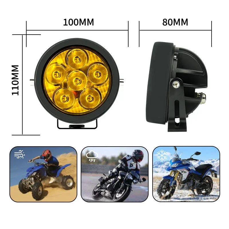 HJG 6 LED 120W Round CREE Foglight Foglamp with Yellow Cover 120W 6 LED HJG 120W 5 LED Car Accessories Led Headlights Lights Led Fog Lights For Motorcycle Car SUV Lights, Set of 2 with Wiring Harness Kit HJG 6 LED Round 120W - Biker.Store - www.biker.store