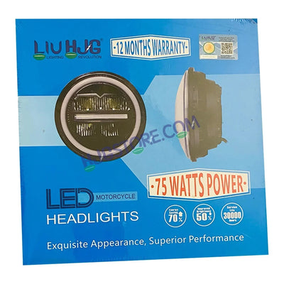 HJG 7 Inch 75W Minus New Model 75W Low Beam 110W Hi Beam LED Headlight Assembly White 7 Inch Round Motorcycle Lights For Jeeps Universal Car Compatible with Royal Enfield, Jeep & Harley Davidson LIU HJG New Box Minus 7 Inch - Biker.Store - www.biker.store