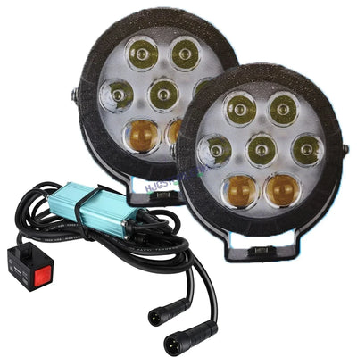 HJG New 7 LED 140W Projector CREE Combo Round Foglight with Yellow Cover 140W 7 LED HJG 140W 5 LED CREE 2 LED Projector 7 LED Foglight Car Accessories Led Headlights Lights Led Fog Lights For Motorcycle Car SUV Lights, Set of 2 with Wiring Harness Kit - Biker.Store - www.biker.store