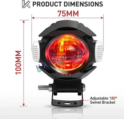 HJG New Alien Projector with Red Devil & Side Blue DRL LED Fog Light Single Projector Shot Fog Light For Bike/Car/Thar/Jeep - Cool White/Yellow with Red DRL and side Blue DRL, Pack of 1 LIU HJG Alien Projector Fog Light for Bikes and Cars High Brightness - Biker.Store - www.biker.store