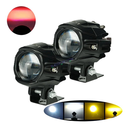 HJG New Model Alien Projector LED Fog Light Dual Shot 12,000 Lumens Super Bright Fog Light For Bike/Car/Thar/Jeep ( Cool White/Yellow with Red DRL, 6000 Lumens each * 2 = 12,000 Lumens Total ) - Pack of 2 - Biker.Store - www.biker.store