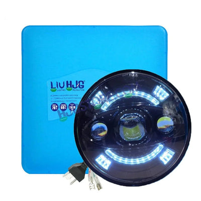 HJG New 100W Tri Projector 7 Inch Headlight Assembly C-194 100W White LED Headlight New Model 3 Projector Lens Headlight Assembly for Royal Enfield | 80-100W CREE/Osram LED Chip Multi color White/Yellow Compatible with Royal Enfield, Jeep, Thar, Gypsy - Biker.Store - www.biker.store