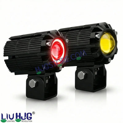 HJG CNC Mini Drive 80W Version 7 New Model Projector Foglight with Canbus Red DRL/White/Yellow Ultra Wide Dual Intensity 80W LED Fog Lights White/Yellow/White + Yellow/Red DRL Universal For All Cars & Bikes LIU HJG CNC Mini Drive 80W Version 7, Set of 2 - Biker.Store - www.biker.store