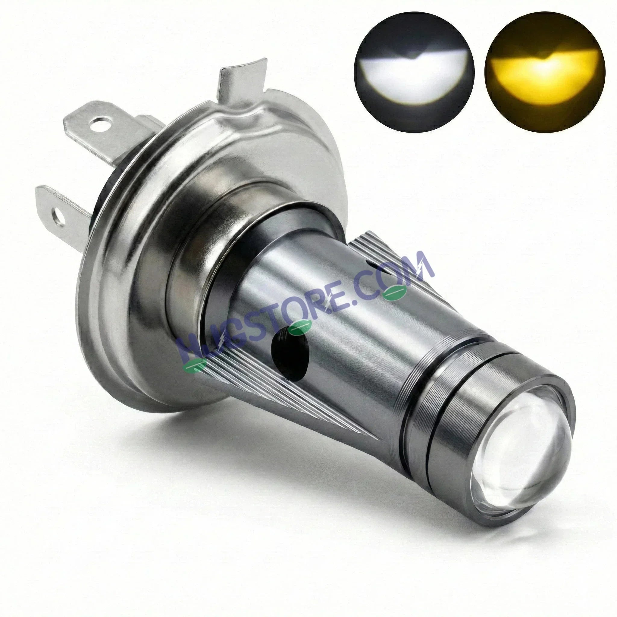 HJG H4 Lens New Mini Jet LED Rocket New Model White Yellow LED Headlight Bulb H4 For All Motorcycles (Low and High Beam Bulbs (White/Yellow) Long Range Focused Hi/Lo Beam White Yellow 50W Lens) - 12V DC Hi/Lo Type H4 Lens Mini Jet Rocket H4 - Biker.Store - www.biker.store