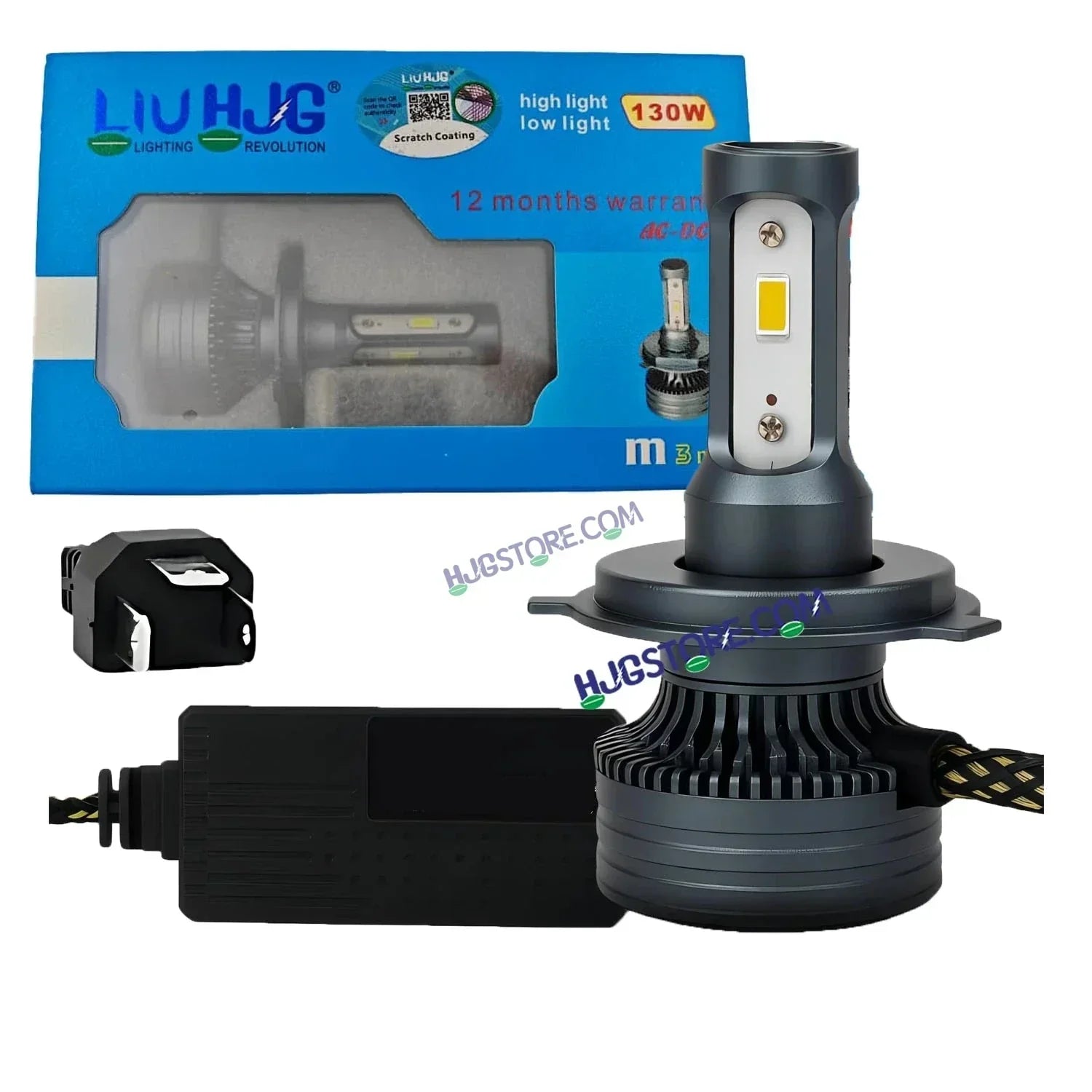 HJG 130W M3 Mini H4 New Model LED Bulb AC/DC Headlight LED Bulb White Beam 130W HJG M3 130W H4 LED for Bike Car Light H4 LED with Fan Bulb 13000LM 130W Conversion Kit Hi/Lo Beam Headlight 12V/24V for Motorcycle/Car, Set of 1, 13000 LM 130W, White Hi/Lo - Biker.Store - www.biker.store