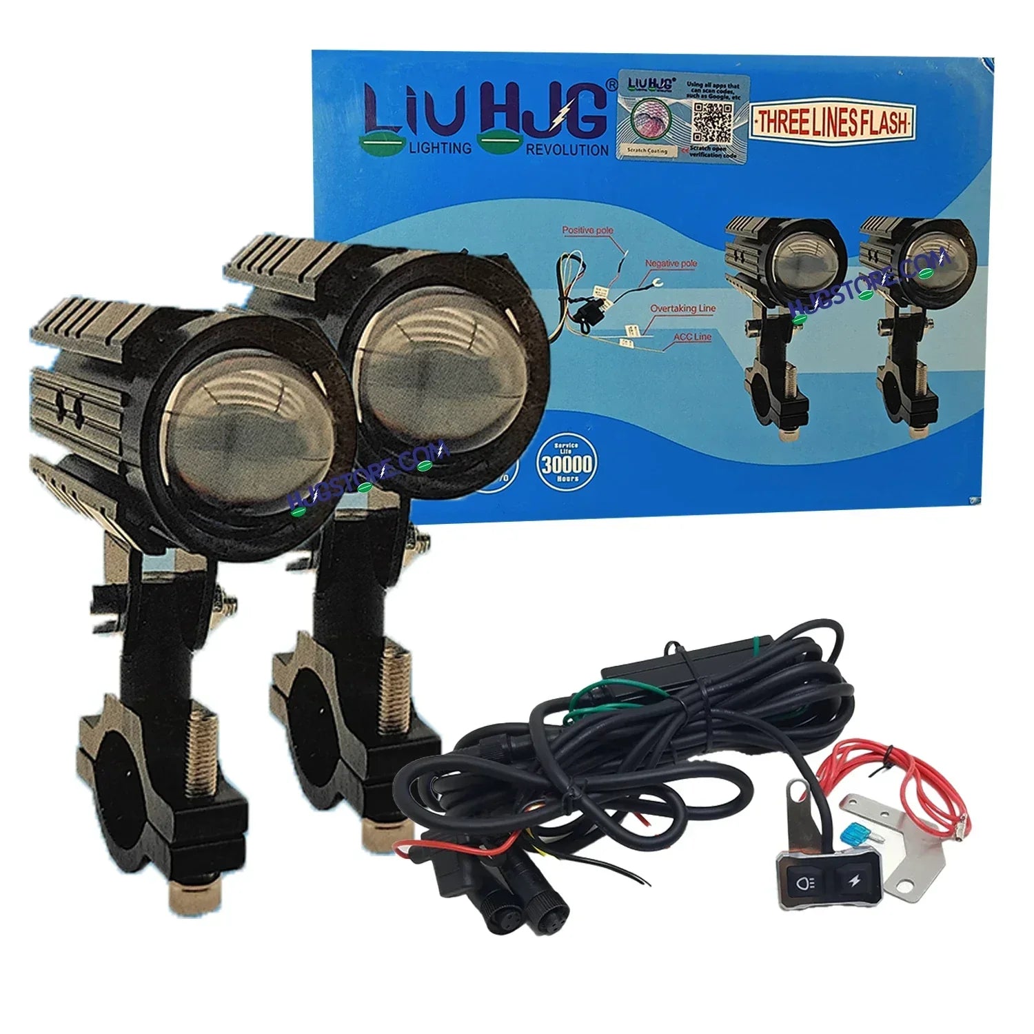 HJG Remote Mini Drive Lens Foglight with Remote Wiring Harness Kit Ultra Wide Dual Intensity LED Driving Fog Lights White/Yellow Universal For All Cars & Bikes With Wiring Harness Kit - Biker.Store - www.biker.store