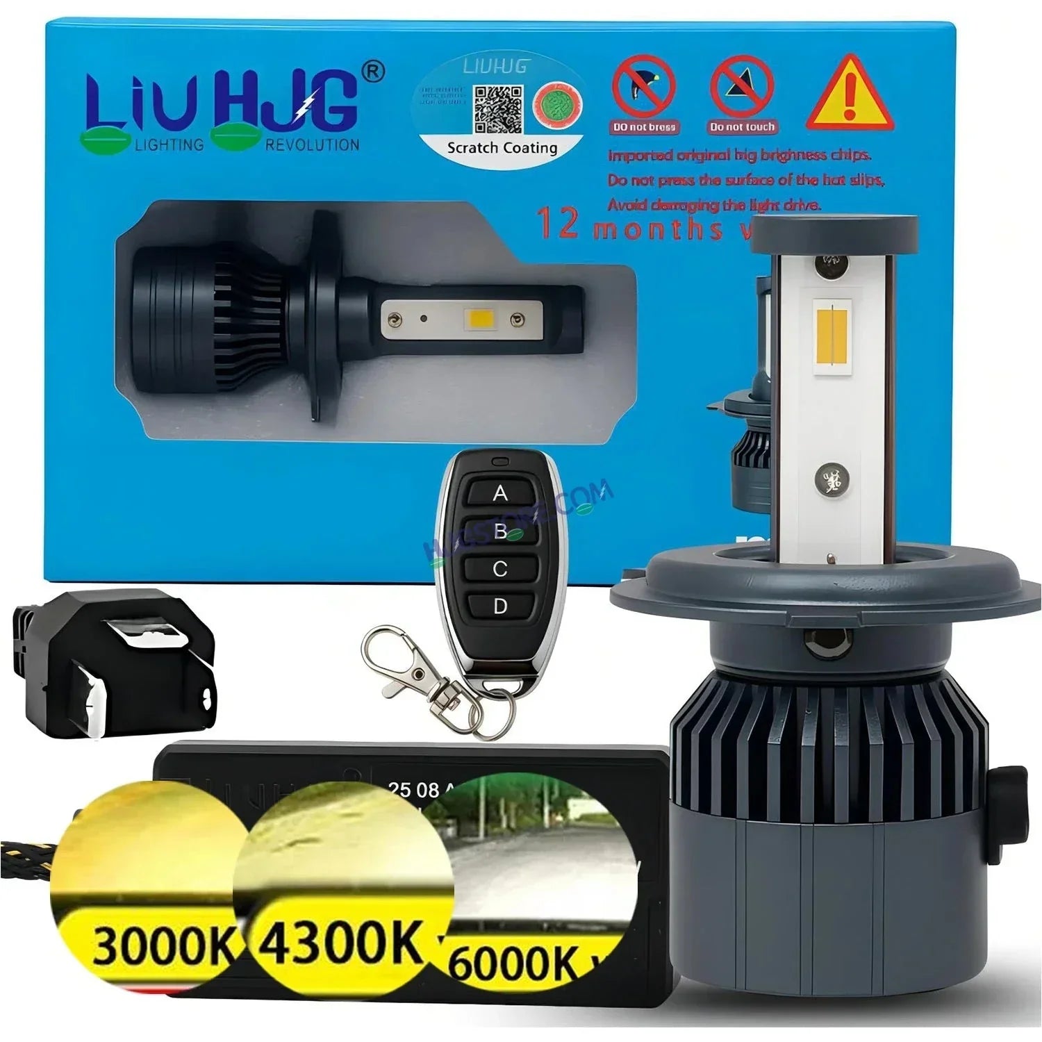 HJG M3 Remote Multi Beam 120W H4 3 in 1 3000K 4300K 6000K LED Bulb AC/DC Headlight White/Yellow/Warm White/Flash Beam 60W + 60W for Bike Car Light H4 LED with Fan Remote Hi/Lo Beam Headlight 12V/24V for Bike/Car, Set of 1, White/Yellow/Warm White Hi/Lo - Biker.Store - www.biker.store