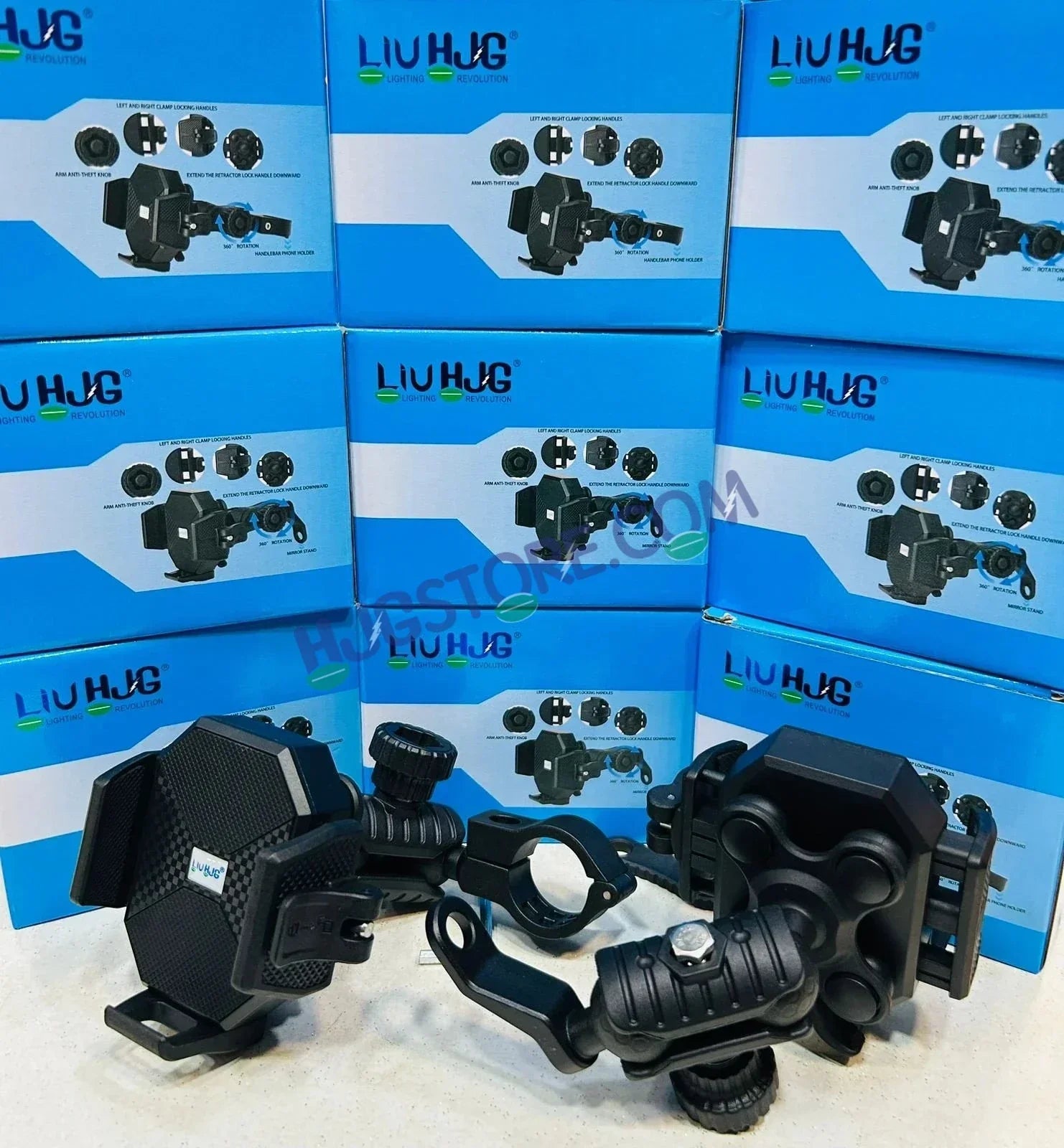 HJG Hexagon R6 Mobile Holder with Handlebar Mount for Bike, Two Wheelers Universal HJG Hexagon R6 Handlebar Mount Mobile Holder Anti-Theft Mobile Holder 360 Degree Rotation Adjustable Size and Locking System LIU HJG Hexagon R6 Bike Handlebar Mount Holder - Biker.Store - www.biker.store